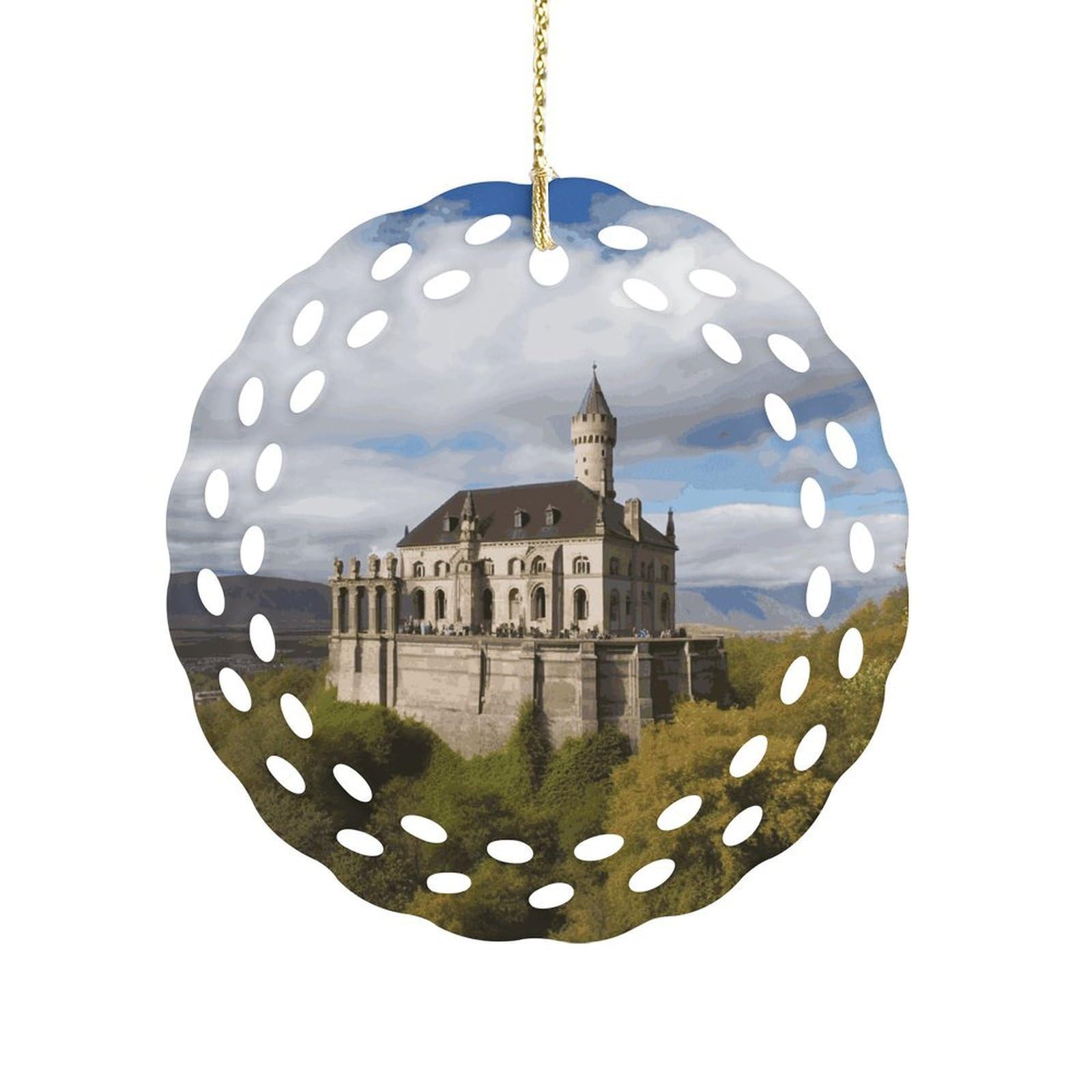 Btcowzrv Style Historical Monuments Of Armenia Ceramic Ornament,Round Ornaments With Hole Easy To Hang,Hanging Ornament For Wedding Party Home Window Garden Christmas Day Decor