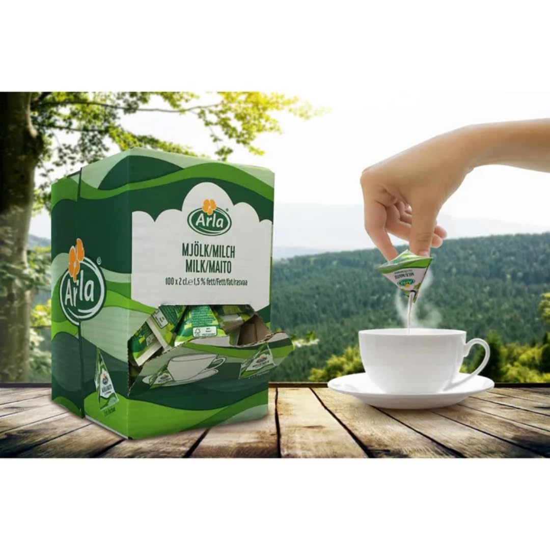Arla Milch fettarme H-Milch-Portion 1,5% Fett, in Tassenportionen, je 20ml, 200 Stück