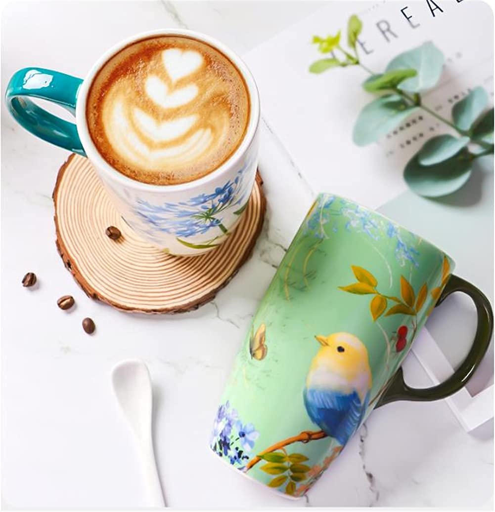 Amazon.co.jp: マグカップ ふた付き 500ml コーヒーカップ 花柄 陶器