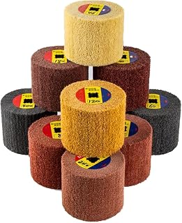 7 Pack Non Woven Wire Abrasive Drawing Polishing Burnishing Wheel Flap Brush 120mm x 100mm for Surface Treatment Stainless Steel, Aluminum, Copper, Metal, Grit: 60# 80# 120# 180# 240# 320# 600#