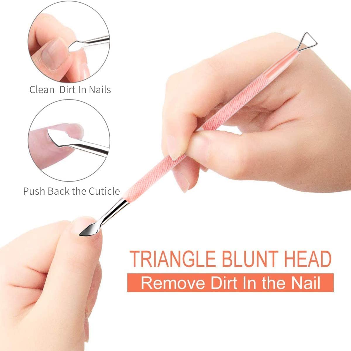 HaimiLiya Gel Nail Remover Tool Cuticle Pusher Dual-end Dead Skin Nail Pusher Nail Dirt Cleaner Tool Gel Polish Remover Pusher, 410 Stainless Steel, Pink : Beauty & Personal Care