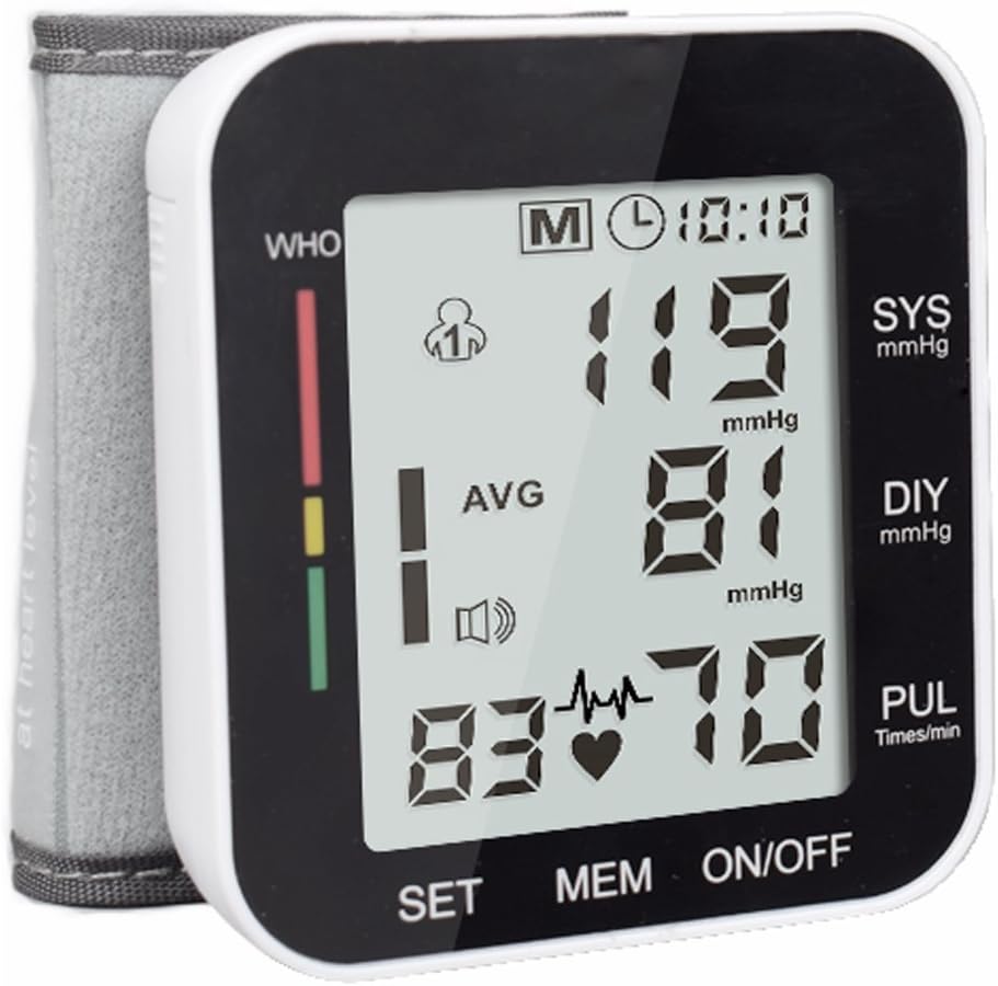Digital Wrist Blood Pressure Monitor Cuff BP Machine for The Wrist Clinical Automatic with LCD Display Heart Beat Monitoring for Home Use (Black)