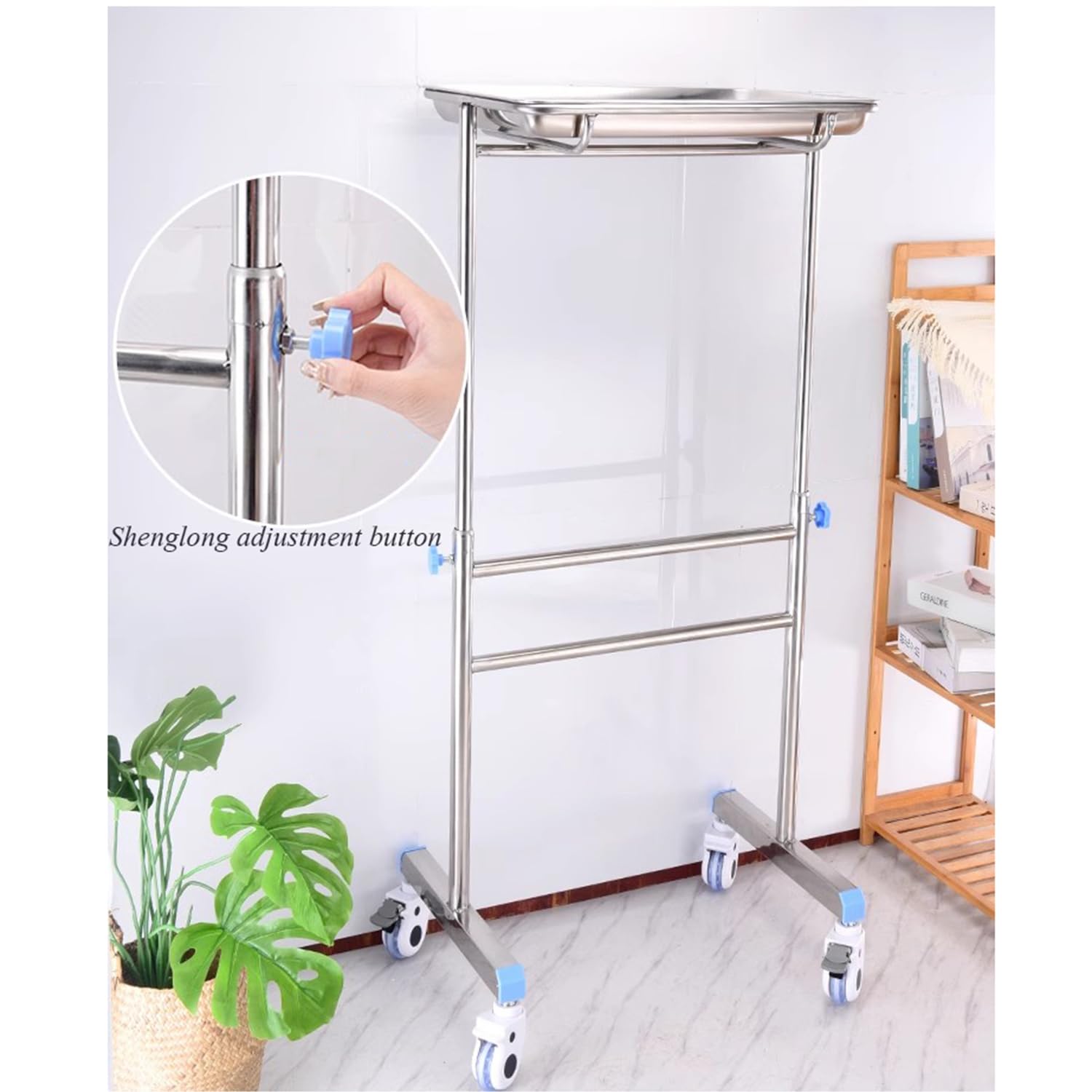 Carrito de Laboratorio con Soporte Bandeja Ajustable Altura del 135-84 cm Carro de Servicio de Acero Inoxidable Movimiento Silencioso para Salón Tatuajes Belleza