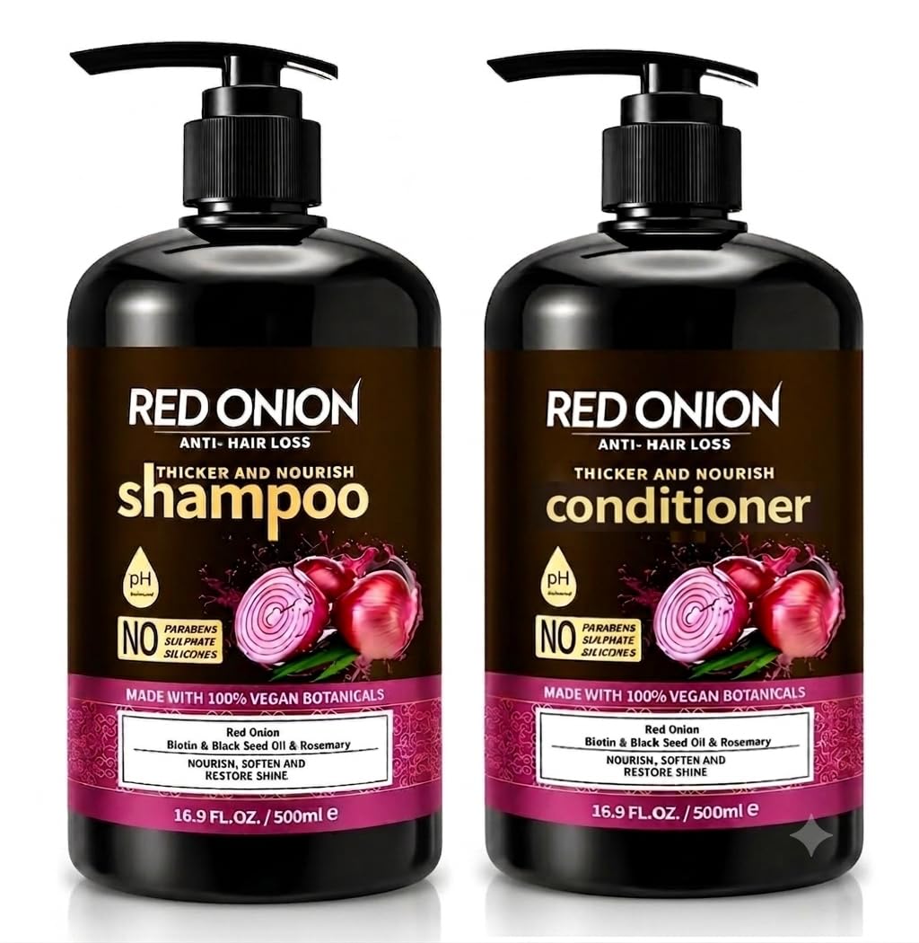 Red Onion Shampoo & Conditioner with Rosemary Biotin Keratin 500ml- Hair Growth & Thickening - Salon Grade 100% Vegan, Organic, Natural Nourishing Care Sulphate Free. (Shampoo & Conditioner Set)