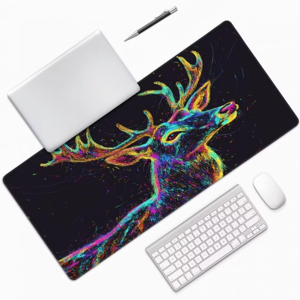 Alfombrilla Raton XXL 1200 x 600 x 3 mm, Mouse Pad Grande Gaming, Alfombrilla de Raton Negro Tapete Escritorio, Lavable Mousepad para Juegos Y Oficina, Impermeable y Antideslizante (Ciervo) -MP1589