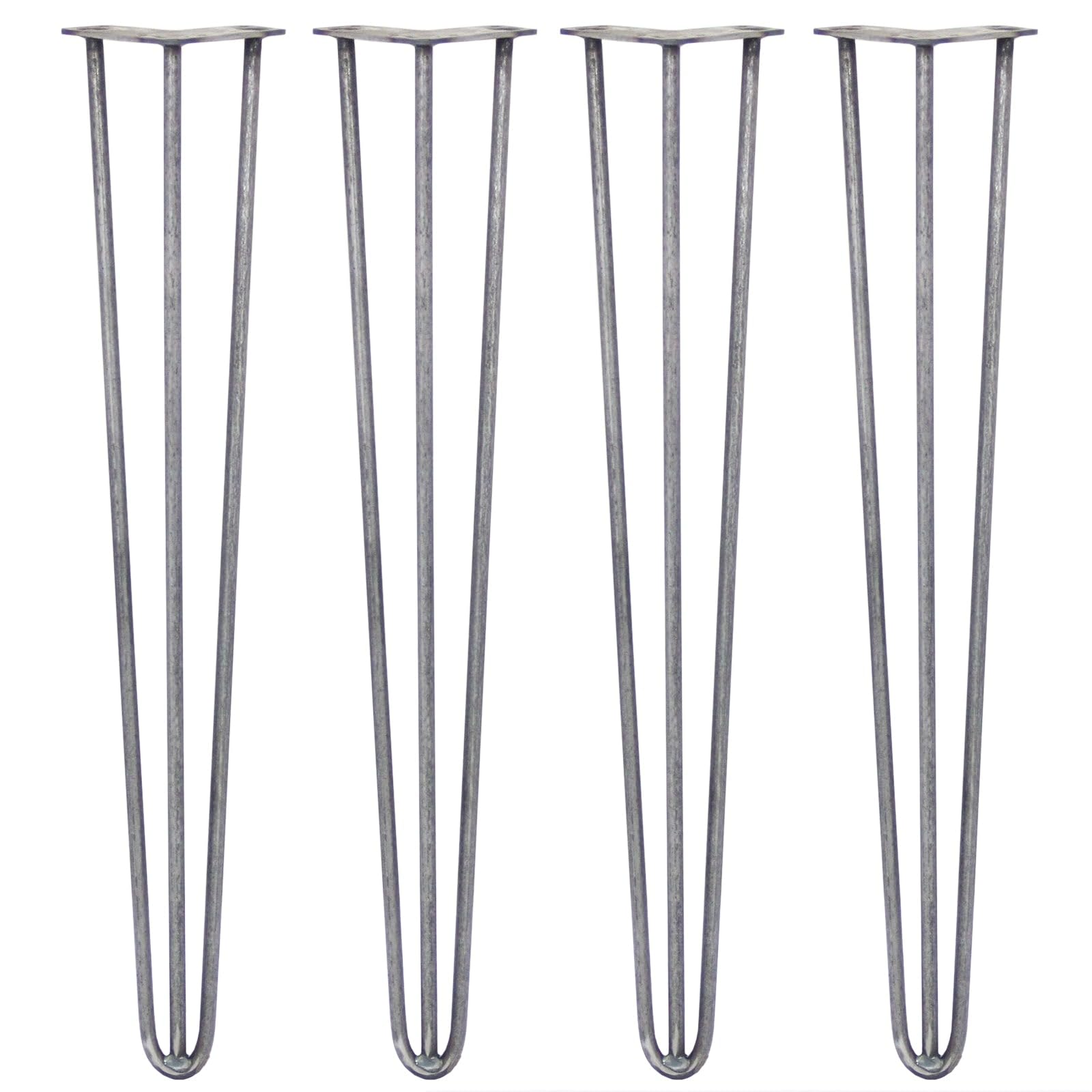 Skiski Legs Raw Steel 4 X Hairpin Legs/Hair Pin Legs Set Furniture Desk Bench Chair Table 28" 3 Prong 12Mm & Protector Feet