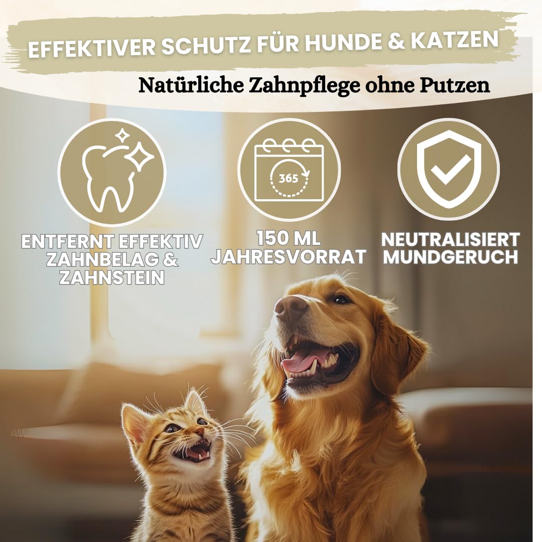 Dentalspray für Hunde & Katzen -150 ml - Zahnspray – 100% natürlich, effektiv gegen Zahnstein, Mundgeruch, Plaque - zur Zahnreinigung & Zahnsteinentfernung, frischer Atem - Zahnpflege Hund