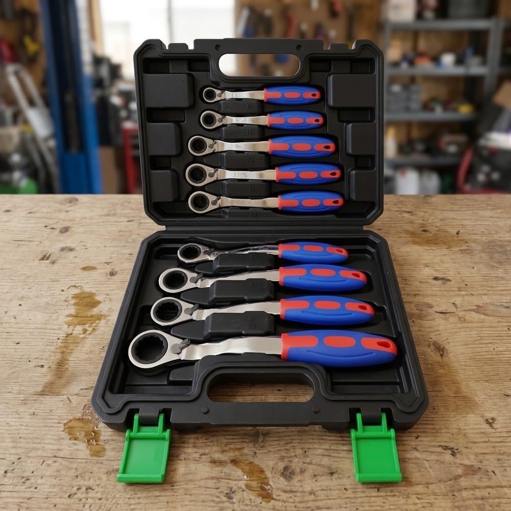 Set di chiavi a cricchetto, 9 pezzi, 72 denti per kit di chiavi