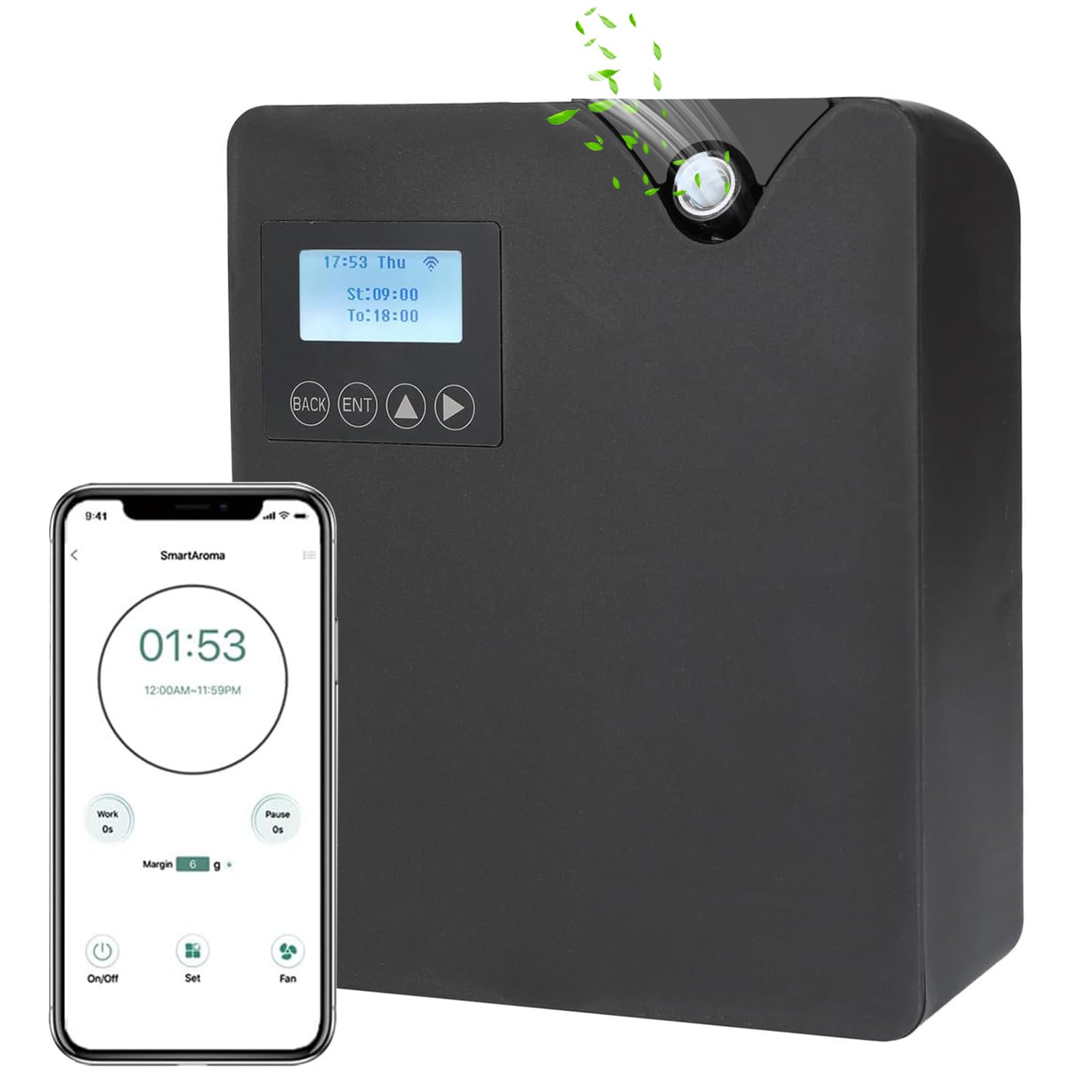 Hyqng Black 300 Ml Smart Scent Air Machine For Home, Waterless Essential Oil Diffuser With Nebulizing Tech, Bluetooths & Wi-Fi Control, 2000 Sqft Coverage Hvac Scent Diffuser, For Home, Hotel, Spa