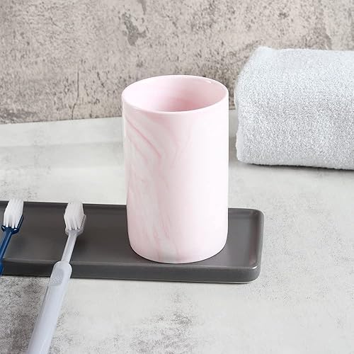 Miniatura 3 de Soporte de cerámica para cepillos de dientes, taza de baño, taza de bebida, tazas de café, soportes para bolígrafos con patrón de mármol, 10.1 fl