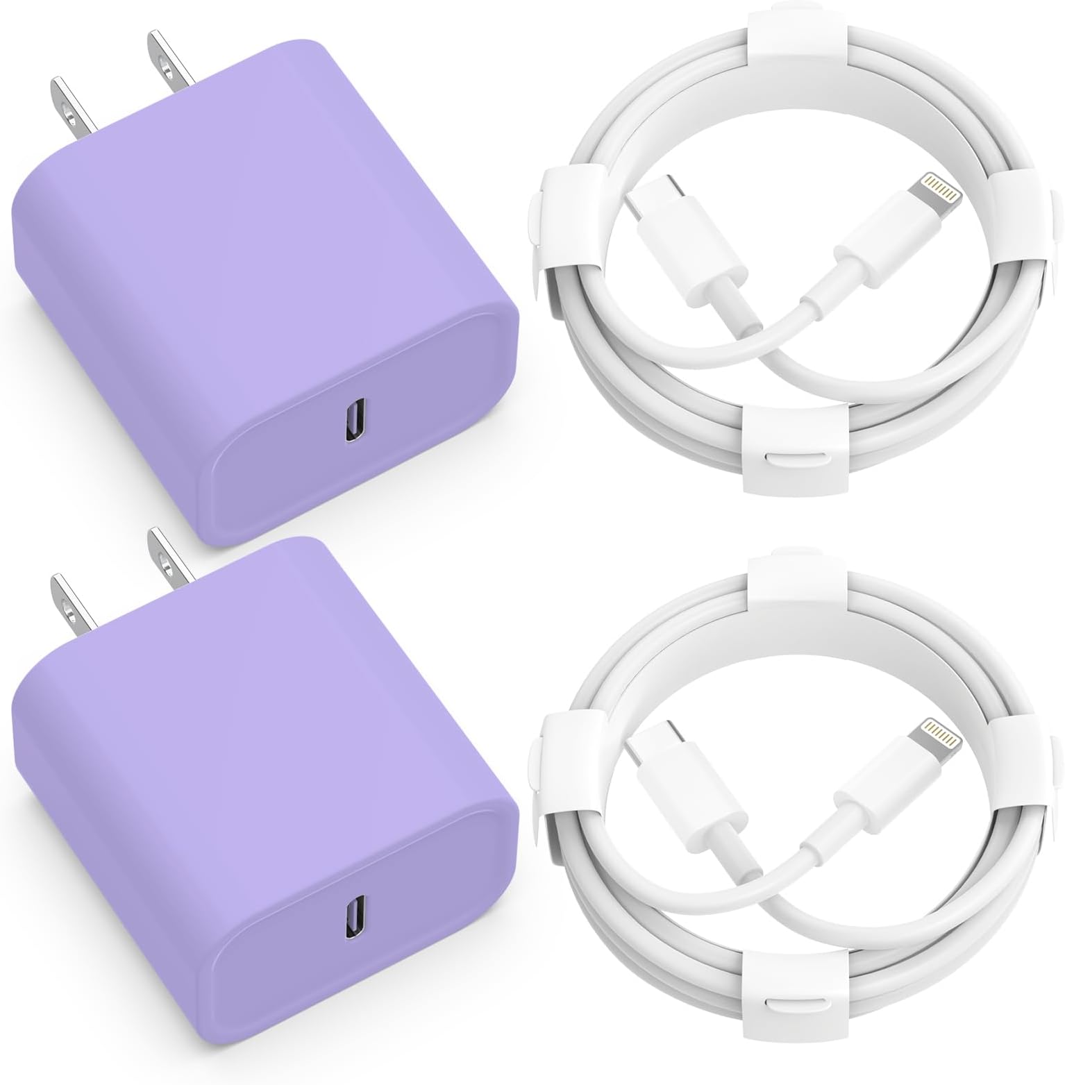 Apple USB C 25W Fast Charging Wall Charger with 6FT USB C to Lightning Cable - 2Pack Compatible with iPhone 14Pro/13 Pro/12/12 Pro Max/11/XS Max/XS/XR/X/8 - Purple