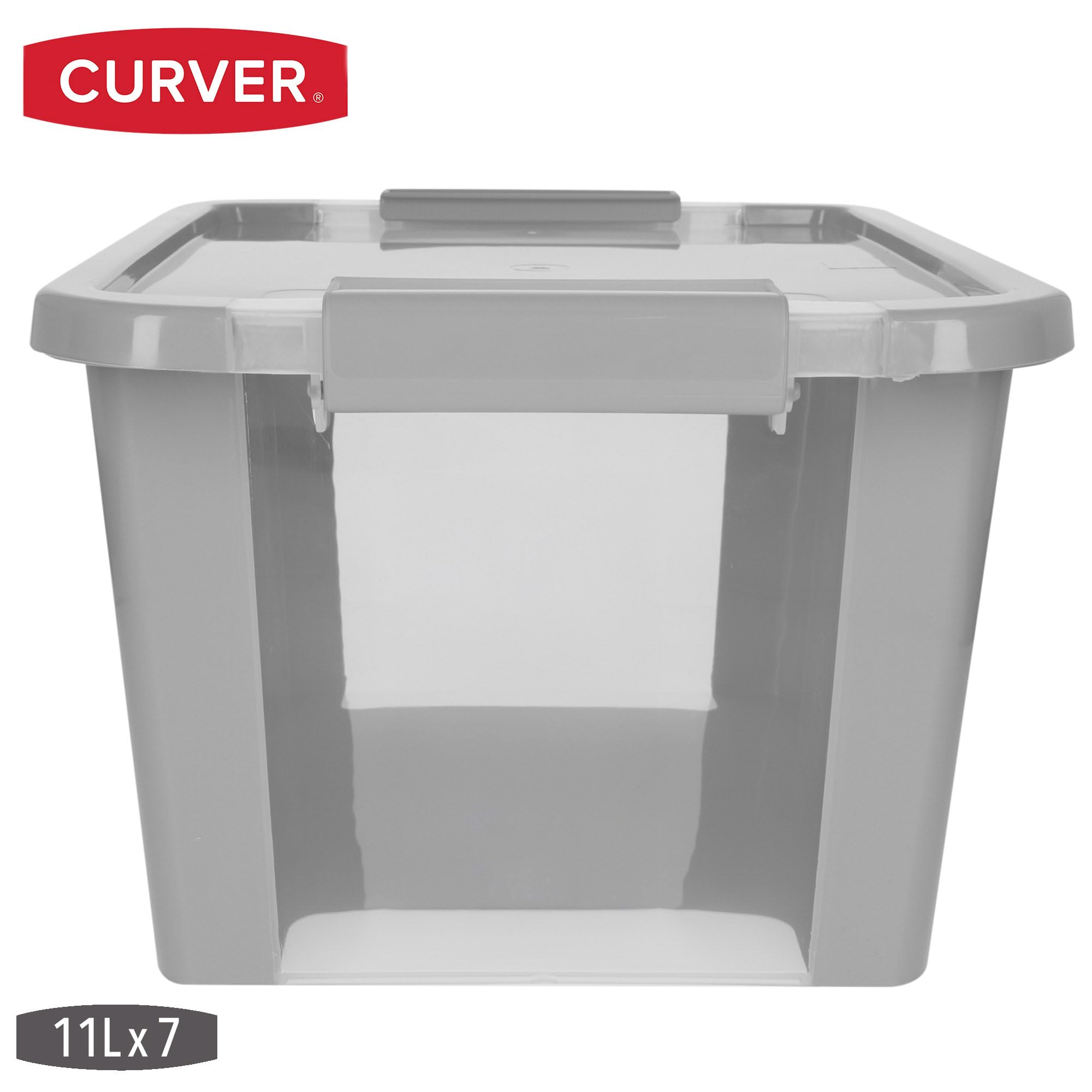 Curver Pack 7 Cajas Almacenaje con Tapa Bi-Box 11L, Transparentes y Grises, Apilables, Orden Hogar, Armarios, Vestidores y Trasteros, Cierre Seguro, Rápido Acceso, Resistente y Duradera