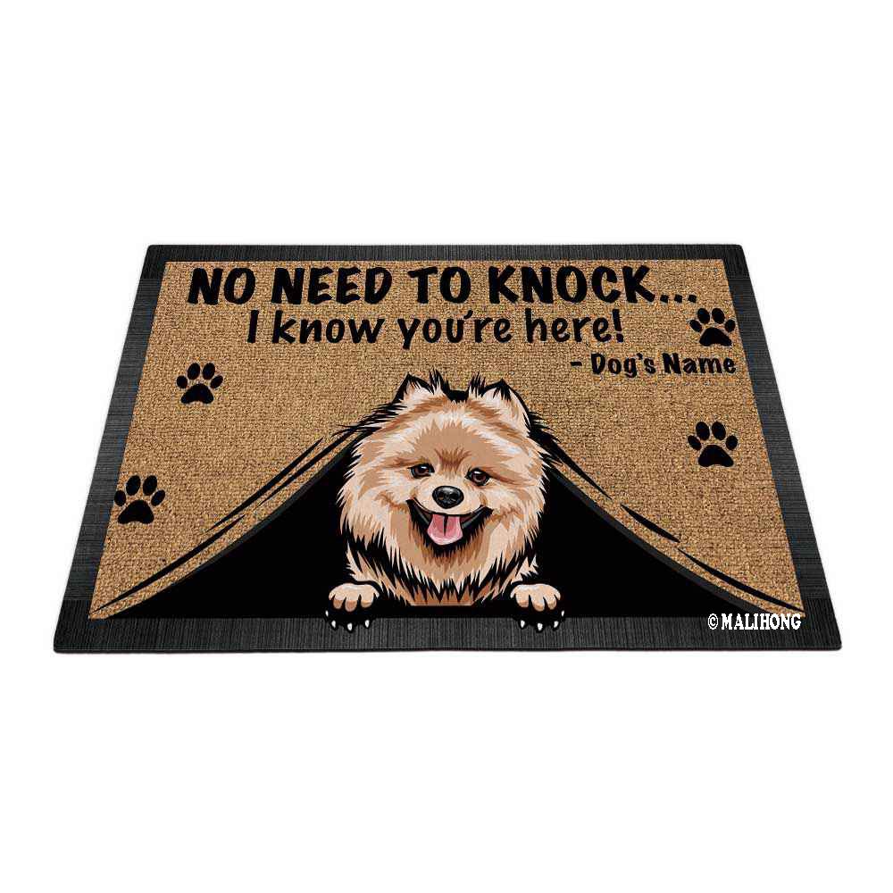 BAGEYOU Personalized Doormat Peeking Dog Pomeranian No Need to Knock I Konw You're Here Floor Mat 27.5 x 17.7 Inch