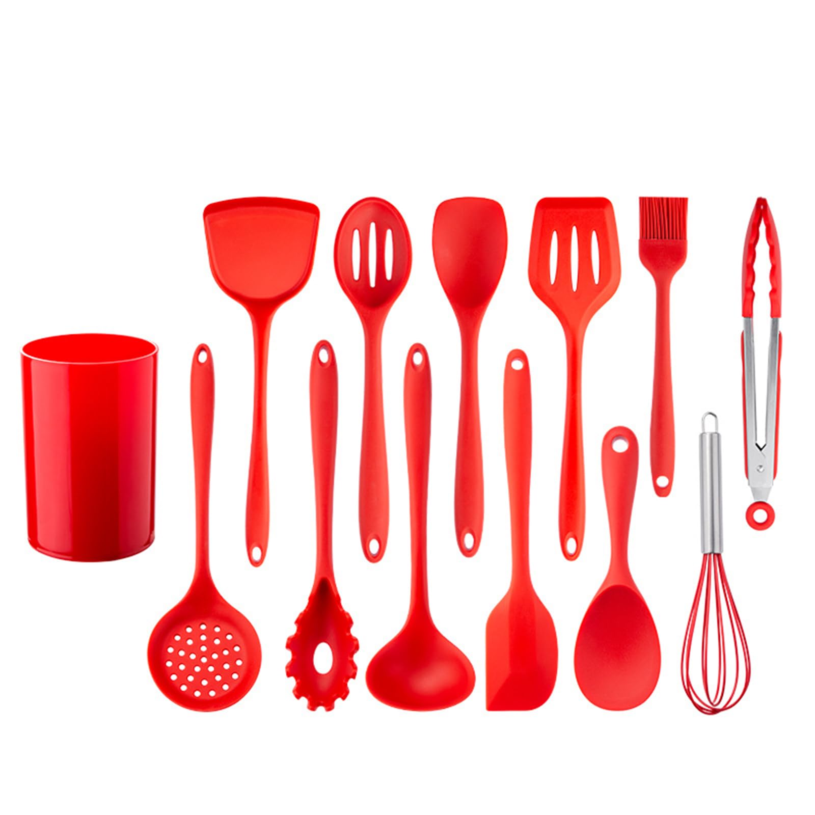 12 Teiliges Küchenhelfer Set, Silikon Kochutensilien Kochbesteck Set, Hitzebeständiger Kochgeschirr Mit Utensilienhalter, Antihaft Kochset Küchenutensilien, Spülmaschinenfest,Red