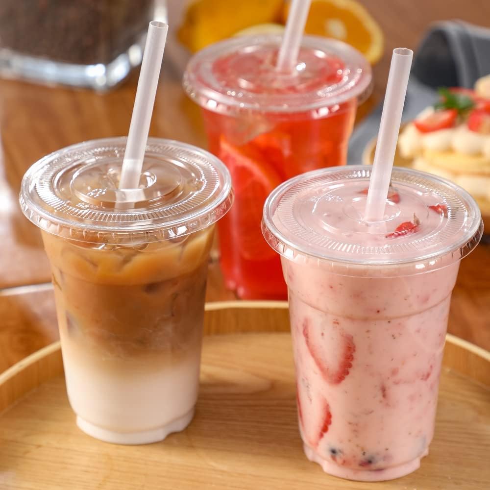 VITEVER [100 Sets - 24oz] Plastic Cups with Lids and Straws, Disposable Cups for Iced Coffee, Smoothie, Milkshake, Cold Drinks - Clear - Image 5