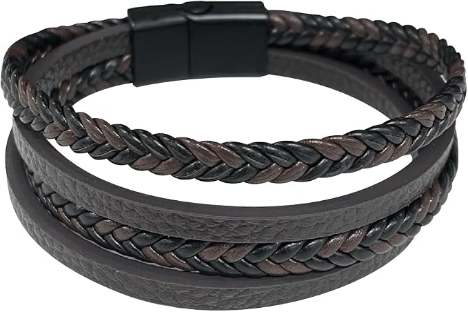 Yolev Bracciale Uoo in Pelle Intrecciata e Acciaio Inossidabile con Bottone agnetico - Regalo