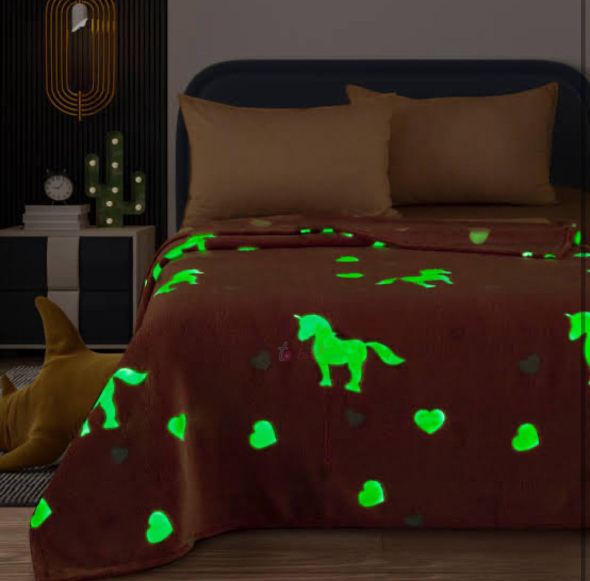 Reexplore Glow in the Dark Radium Blanket for Kids, Teenagers & Adults All Seasons Blanket Single Bed Queen Size (150 x 200 cm, 60 x 80 Inches). (Heart Unicorn) 1
