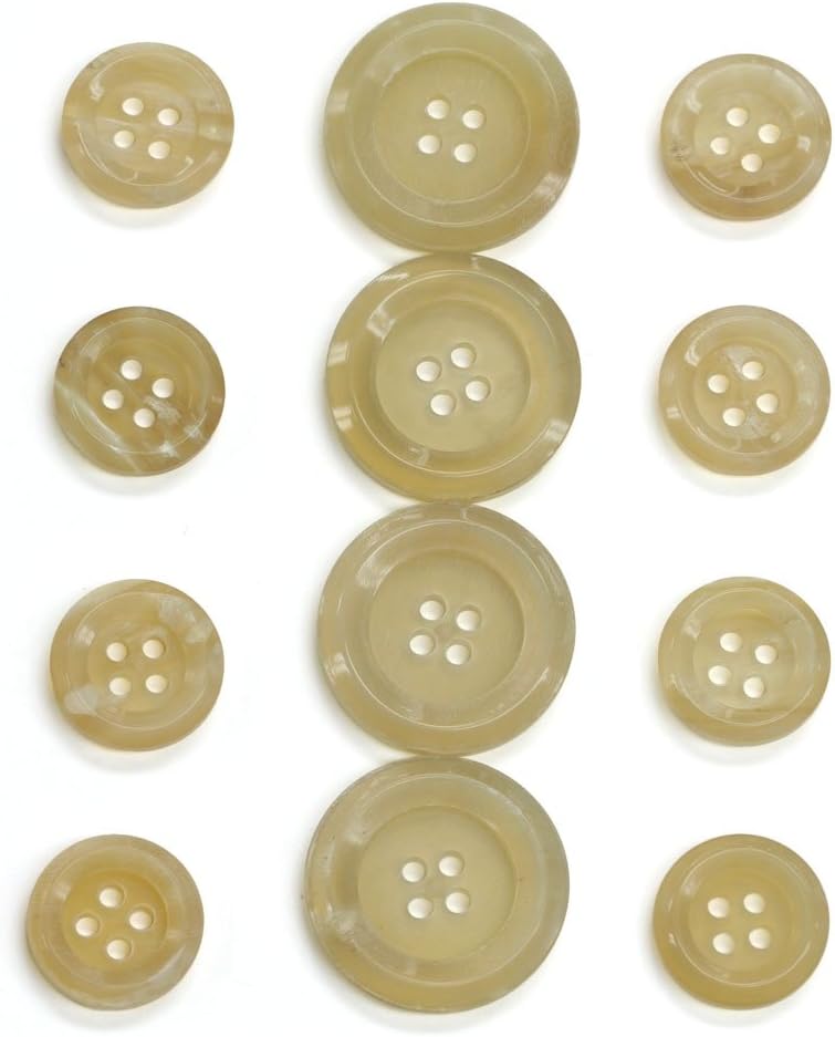 Set of 11 Sharp and Modern Blonde Buffalo Horn Buttons, Made in Germany