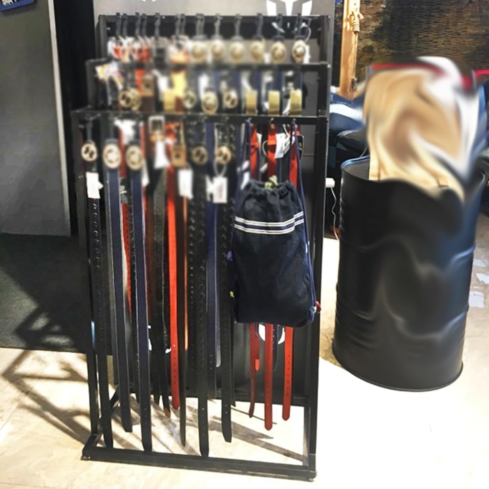 Metal Standing Belt Display nizer for Clothing Store and Business Retail Tie Rack Hanger with Scarf Stand and Purse Shelf Space Saving Gold Design 59x15.7x59in (Black 23.6x15.7x59in)