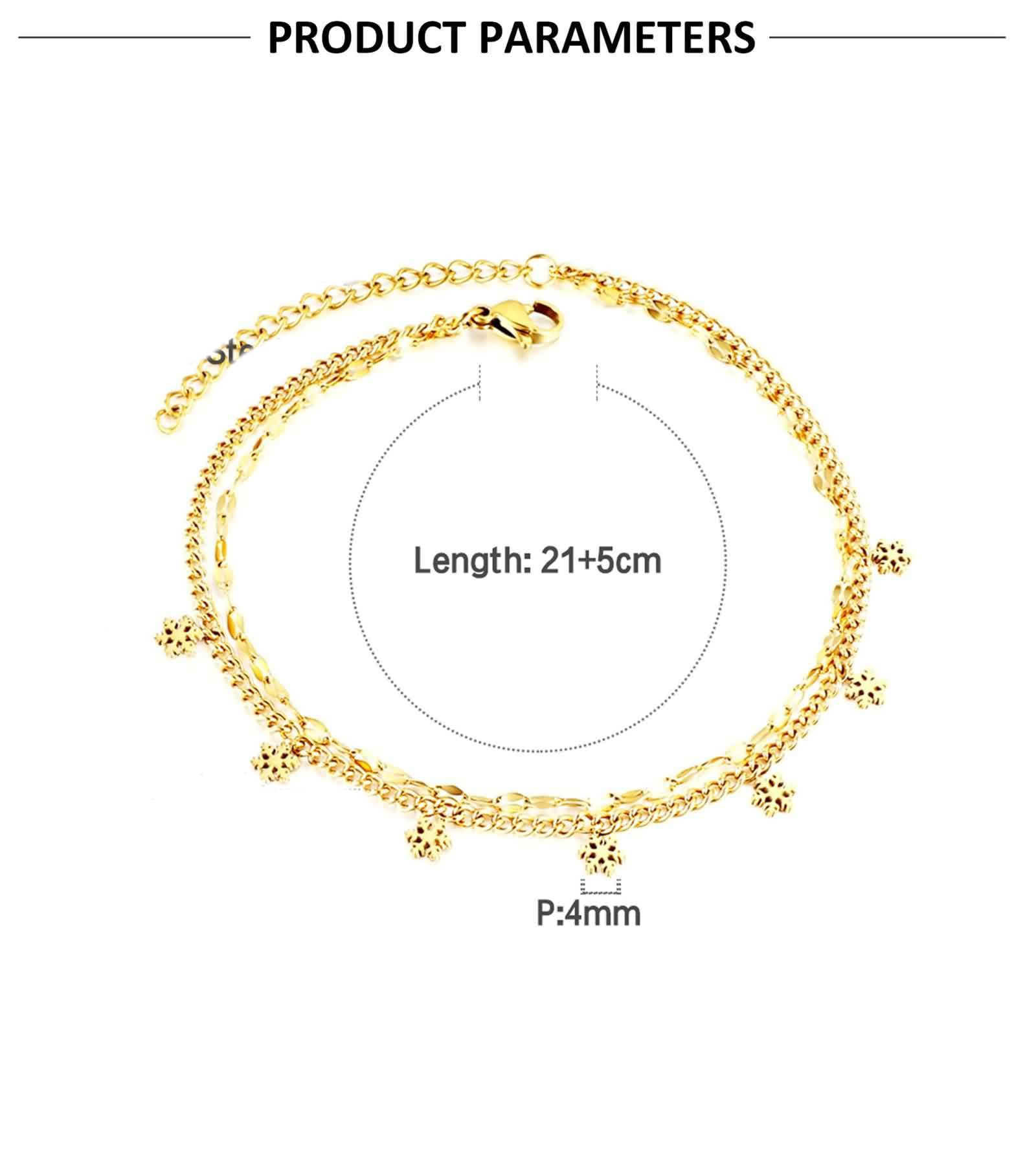Tobillera de oro de 9 quilates, 26 cm, doble cadena Au 375 con copo de nieve, tobillera para mujer, estilo bohemio, verano, descalzo, playa, para mujer