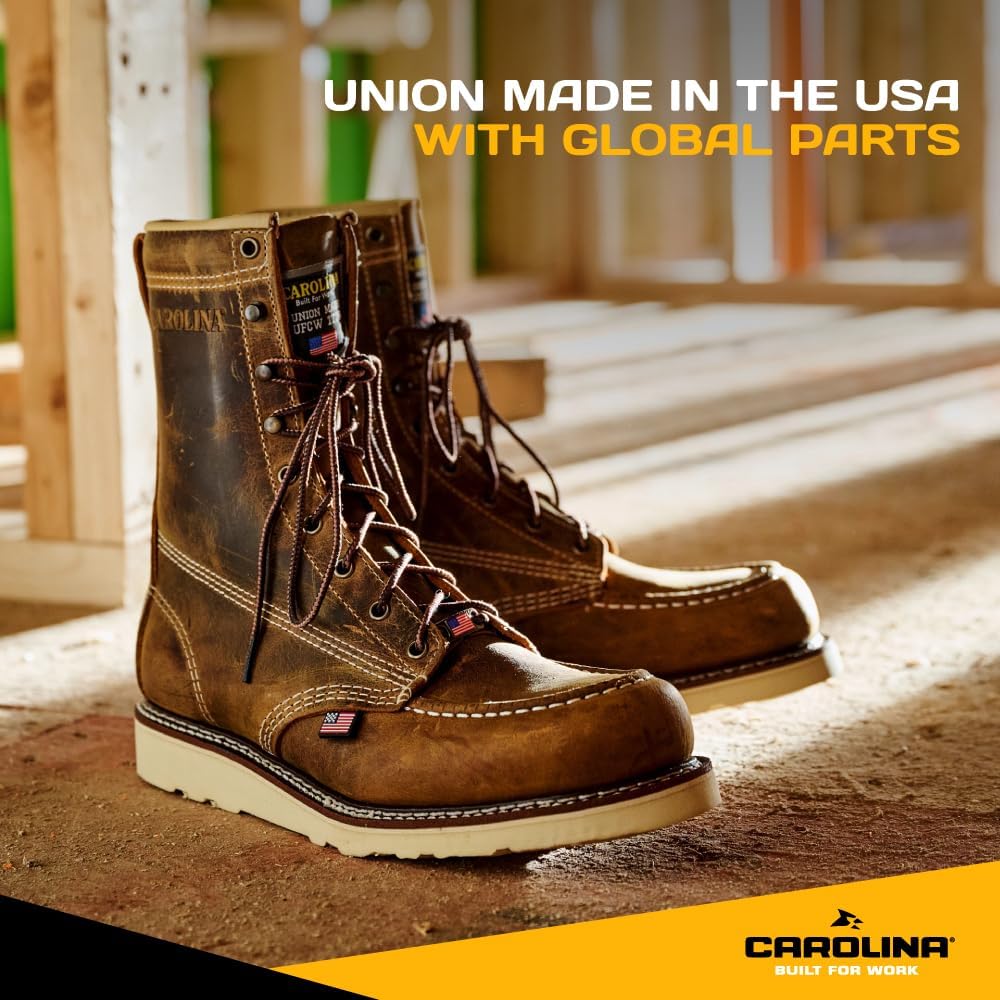 Carolina Moc Toe Wedge 8" Work Boot - EH-Rated Work Boots for Men - Poron Insole Leather Footwear - Steel Shank - Moccasin-Style Toe - Welt Construction - Removable Polyurethane Footbed