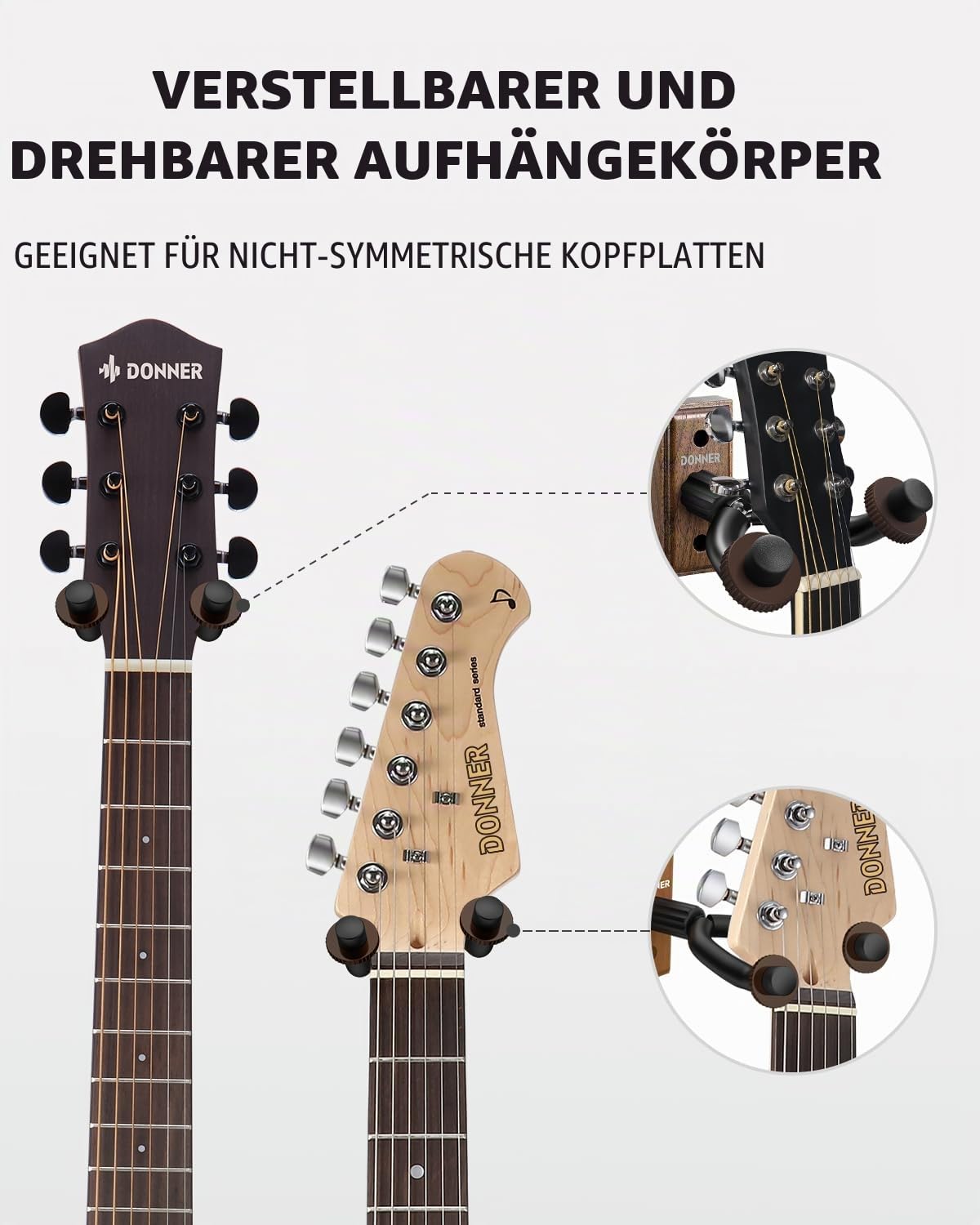 Donner Gitarrenwandhalter, Schwarznuss Gitarren Wandhalterung Gitarrenhalterung Gitarrenhalter Wand Für Gitarre, Bass, Ukulele, Banjo, Mandoline (6 Stück)
