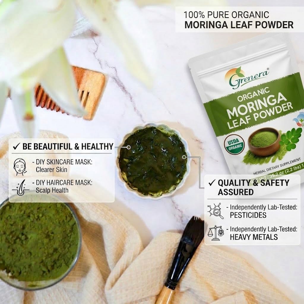 Grenera Organic Moringa Powder | Moringa Oleifera Leaf | Plant Based Ingredient | Lab Tested for Quality | Easy Mix for Smoothies, Drinks & Recipes | from Organic Farms in India | 2.2 lbs (1 kg) — Amazon image 6