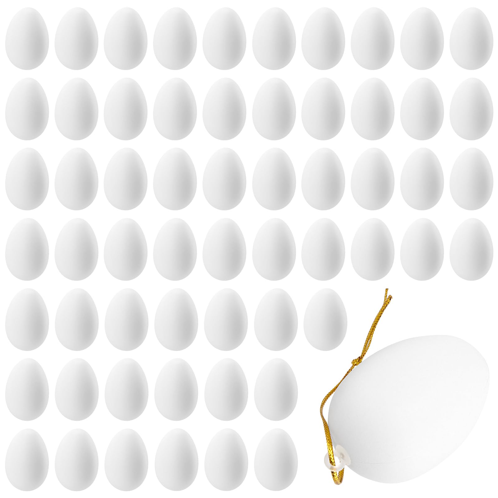 Œufs de Pâques décoratifs en plastique - Lot de 60 - Blanc - 6 x 4 cm - À suspendre