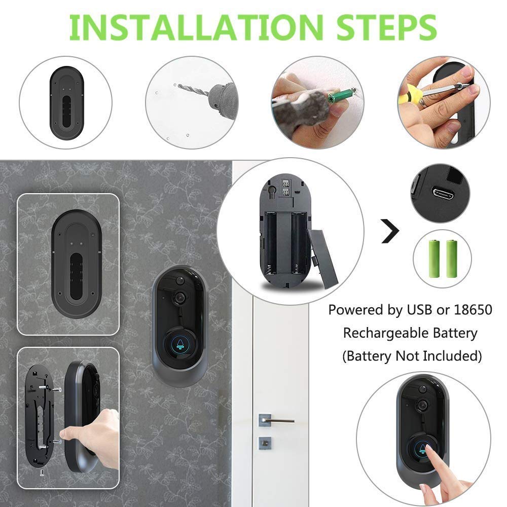 Videocitofono, Video Campanello Wi-Fi, Casa Allarme Smart, 1080P HD Audio Bidirezionale, Peephole Door Camera 166 Gradi grandangolare, Sensore di Movimento Adatto a Famiglie, Hotel