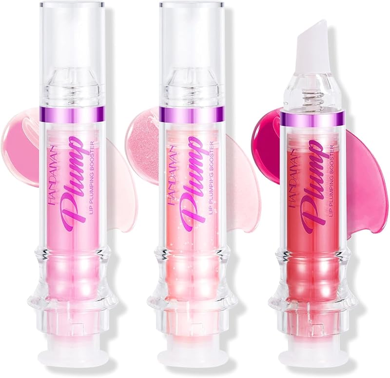3 Colors Lip Plumping Booster, Spicy Lip Plumper Gloss Lip Plumping Oil, Ultra-Hydrating Nourishing Plump and Pout Lip Plumper, Glossy Finish Fuller Natural Mother's Day Lip Makeup Gifts-01#02#06#