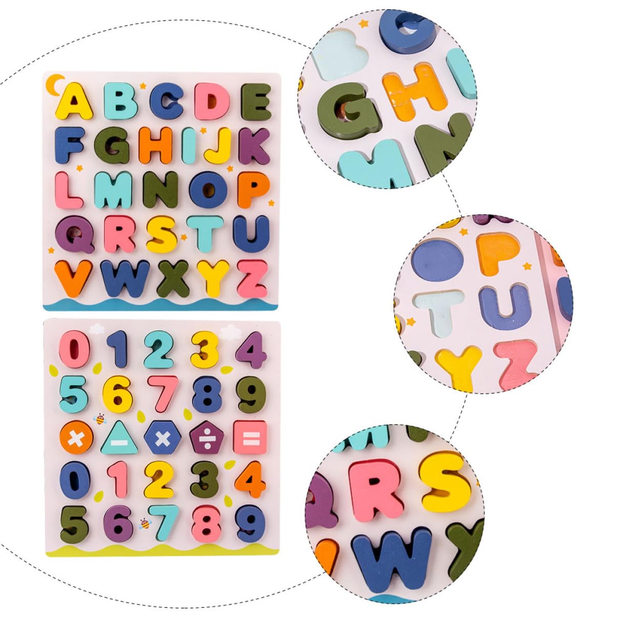 Juguete Educativo Rompecabezas de Madera 2 Juegos para Niños | Juguetes de Reconocimiento de Letras, Rompecabezas de Números, Decoracion Colegio