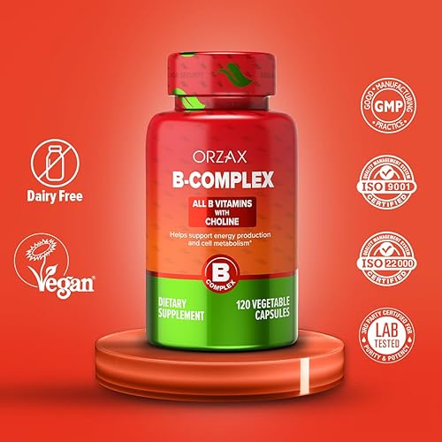 Miniatura 4 de ORZAX Suplemento complejo de vitamina B para mujeres y hombres con colina, inositol, metabolismo energético equilibrado, salud inmune y nerviosa