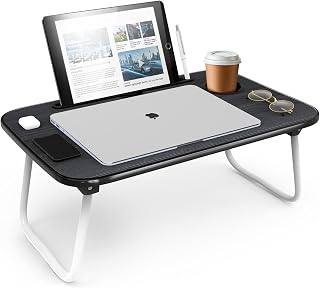 Nestl Laptop Bed Tray Table - Foldable Portable Lap Desk with Legs for Bed Couch Floor, Fits 17" Laptops Black