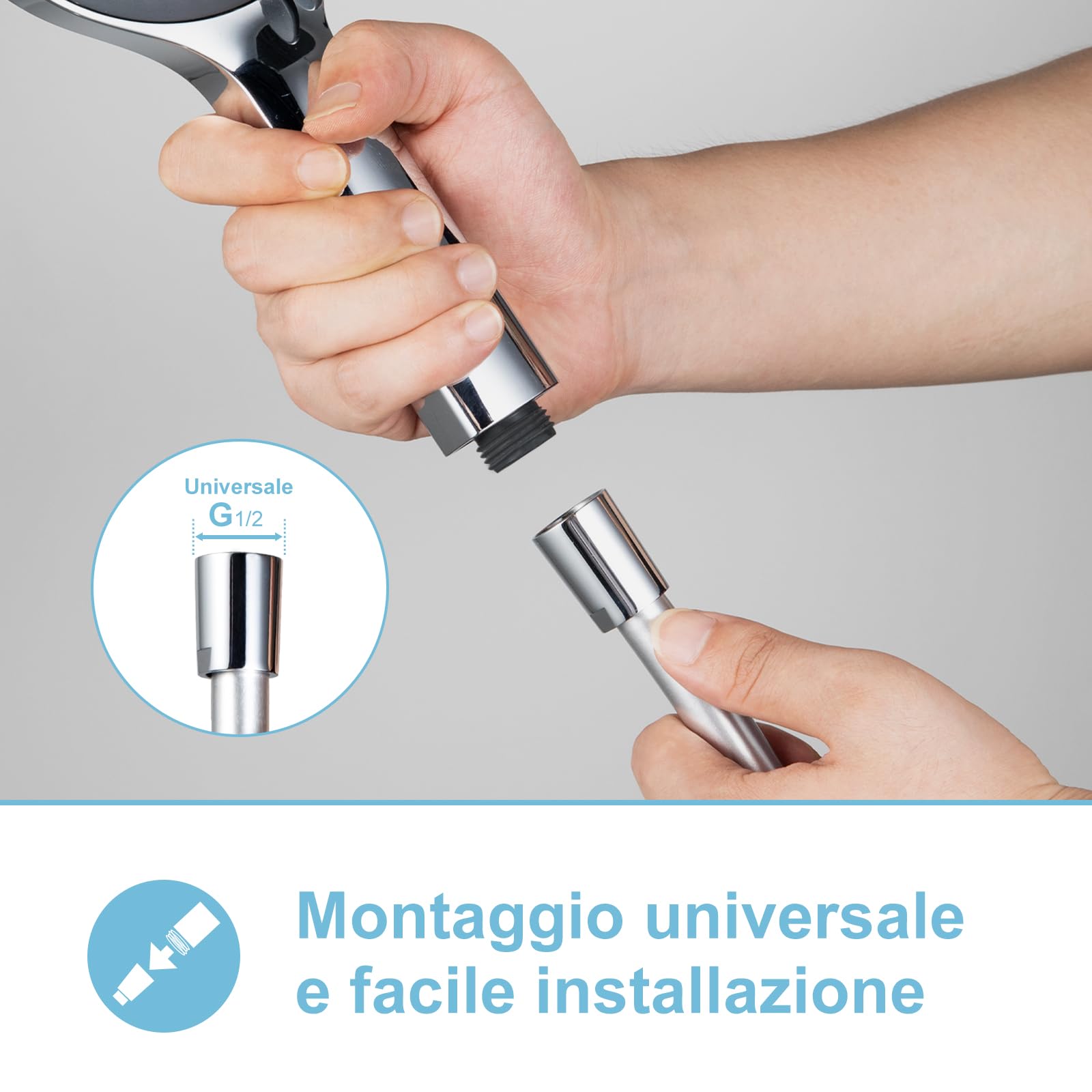 OFFO Tubo Doccia 2.5 m, con Protezione Antitorsione, Flessibile Doccia in PVC, Tubo Doccia Flessibile Alta Pressione di Ricambio, per Rubinetti del Bagno, Argento