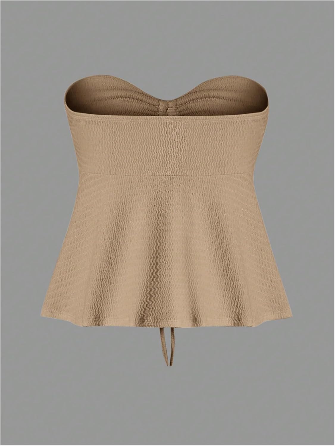 Milumia Women Tie Front Ruched Tube Top Summer Strapless Flared Hem Peplum Bandeau Tops - Image 2