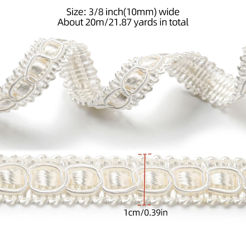 18M 9.5mm Beige Treccia Nastro Tessuto Treccia Avorio Base Gimp Poliestere Tappezzeria Bordatura Nastro per Cucito Realizzazione Artigianato Confezionamento Regalo Fai Da Te Decorazione Nata