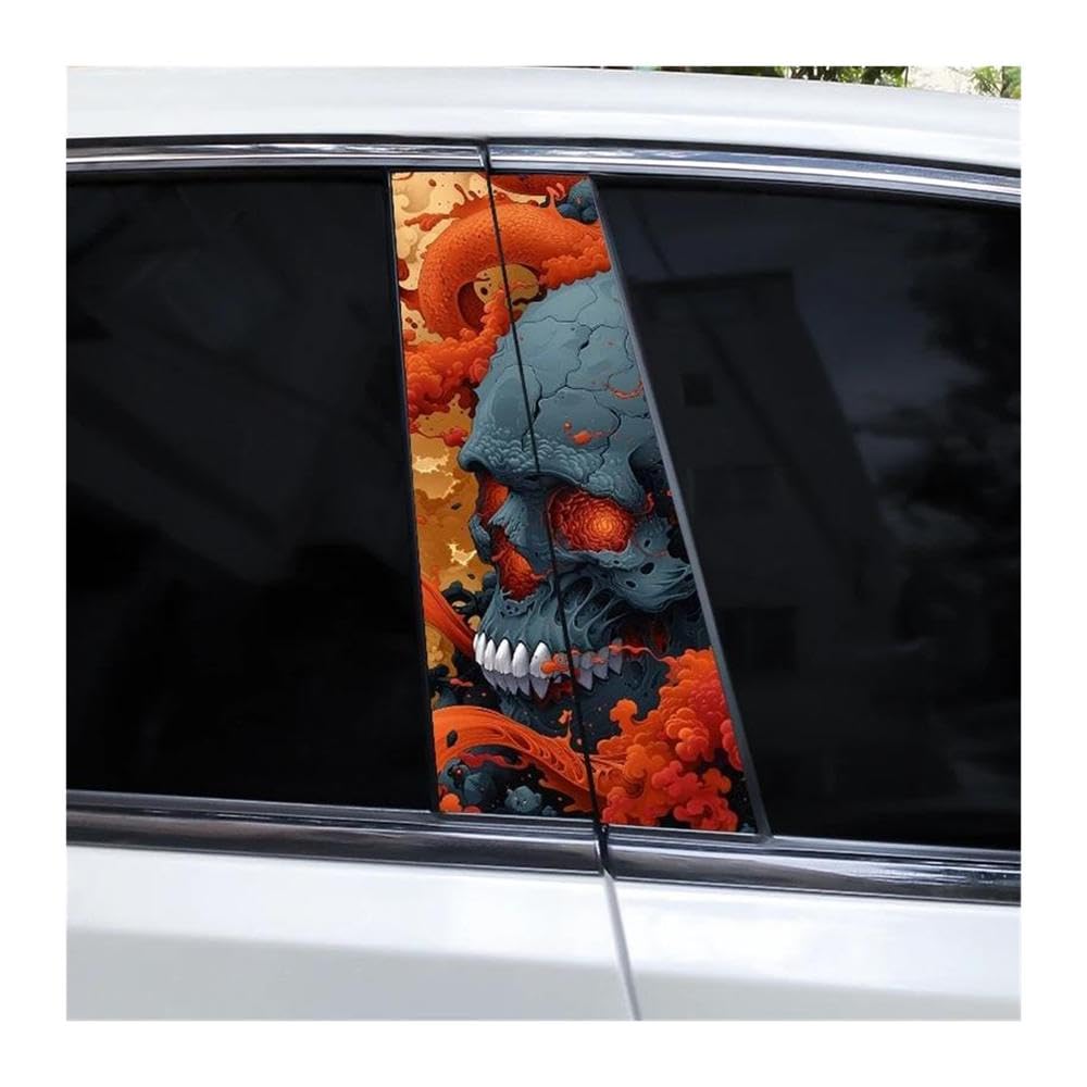 Body Parts 2pcs Skull Alien Stickers Car Center Pillar PVC Stickers Waterproof Decorative Decals(C)