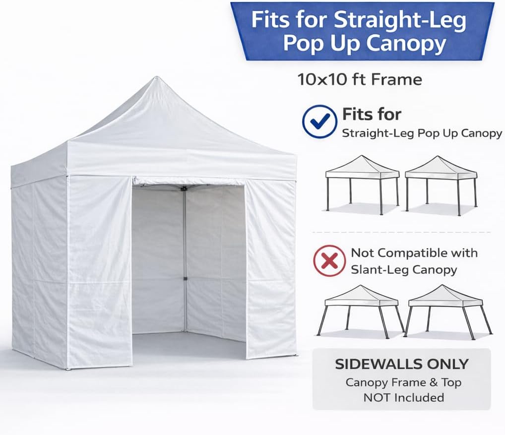 LIUJIAYI 10x10 ft Canopy Sidewalls Only, 4-Pack with Zipper Door, Waterproof 300D Polyester, High UV Protection, Replacement Sidewalls for Pop Up Canopy (No Frame or Top), White
