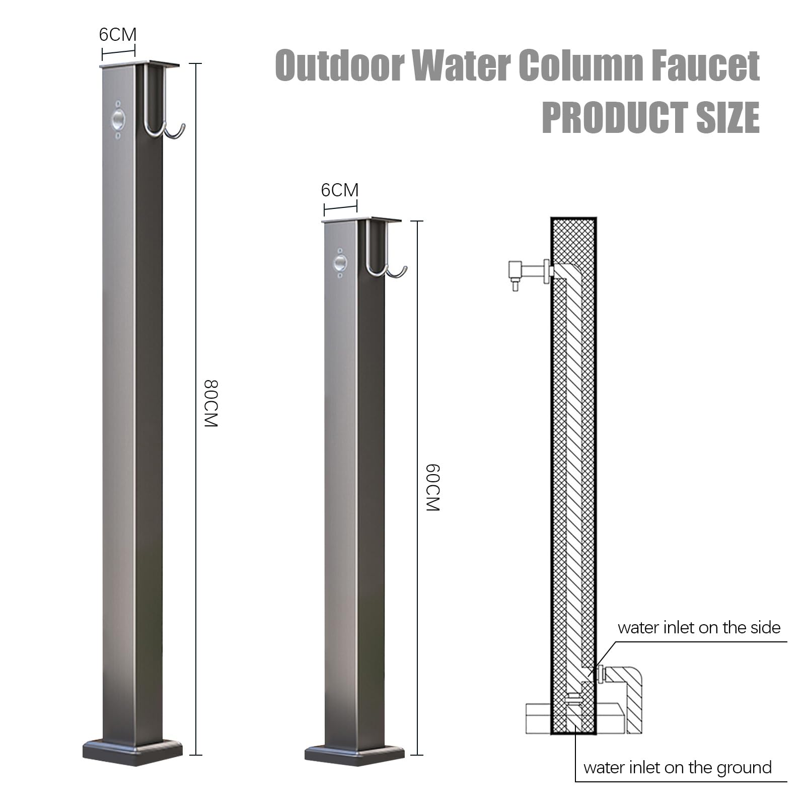 Colonna da Giardino in Acciaio Inox, Rubinetto Indipendente antigelo per irrigazione Esterna, Rubinetto Verticale a Pavimento per pascoli agricoli e Lavaggio