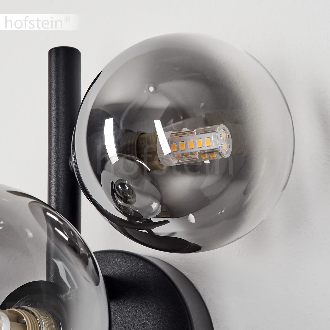 HOFSTEIN Wandleuchte Chehalis, Wandlampe aus Metall/Glas in Schwarz/Rauchfarben, Leuchte im modernen Design, mit runden Schirmen aus Glas, 3-flammig, 3 x G9, Wohnzimmer, Schlafzimmer, Esszimmer