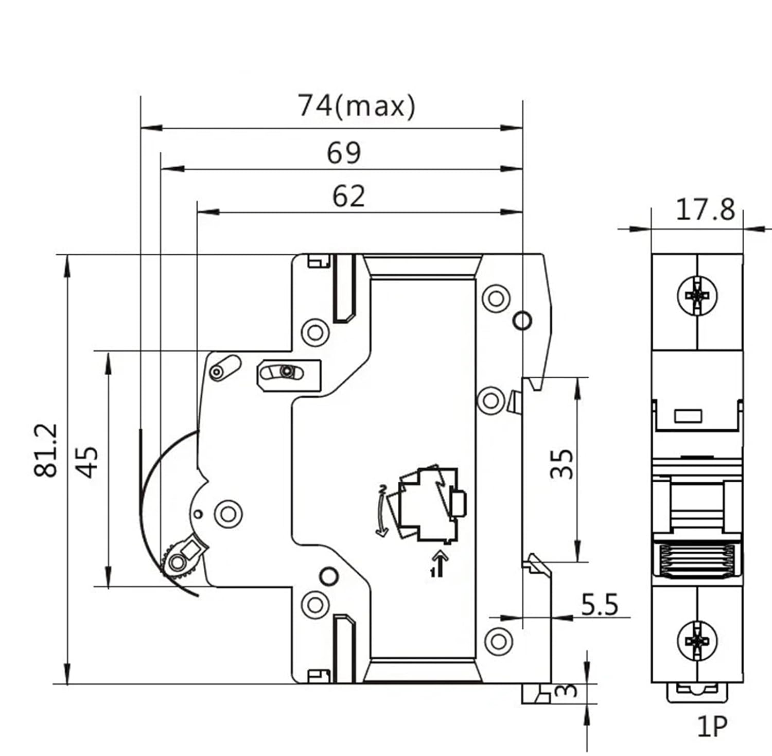GYM9 1P MCB 220V 400V Circuit Breaker 6A-63A AC Type 6KA Breaking Capacity ON Off Switch 1Pcs(6A)