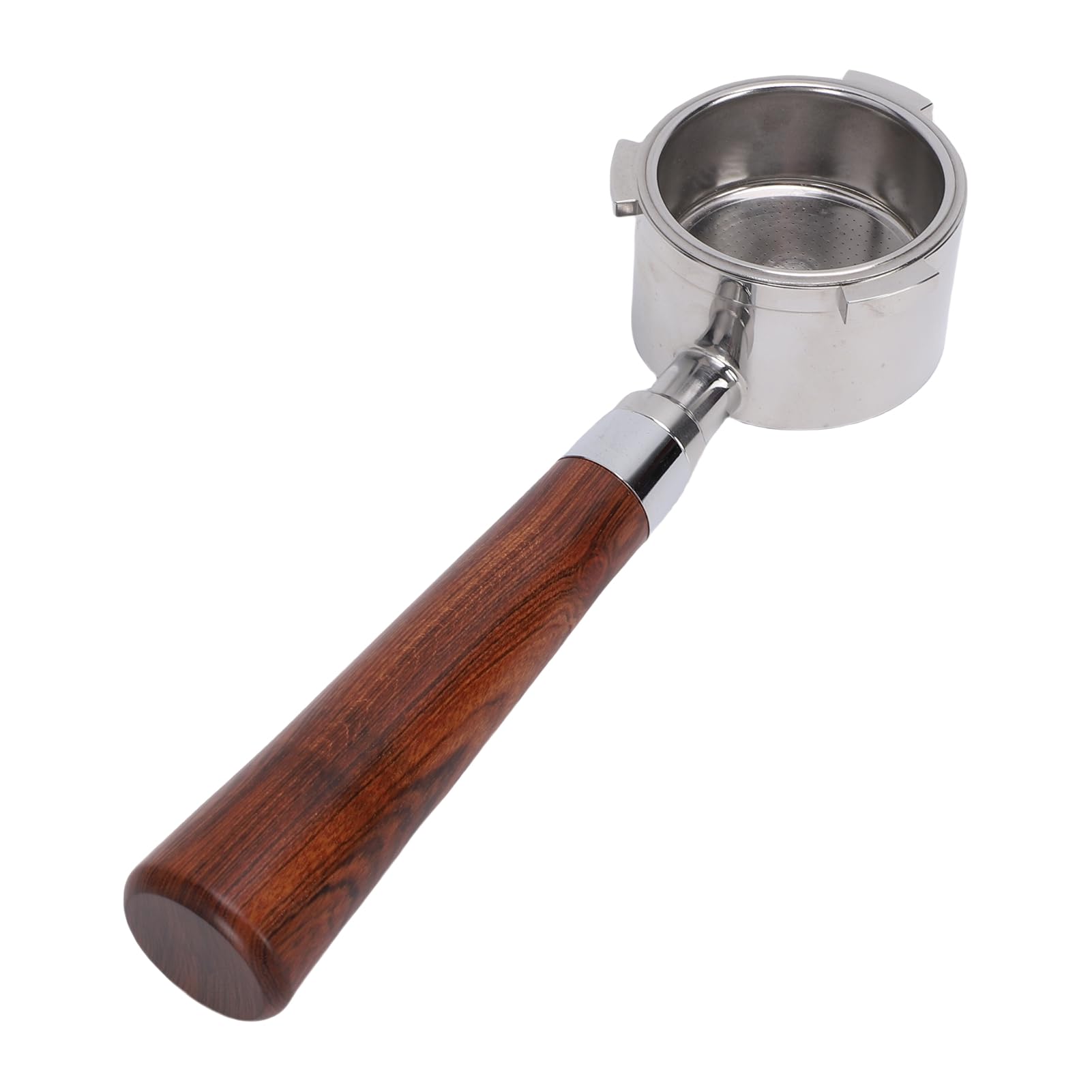 Jeffergarden Portafiltro sin Fondo de 51 Mm, Portafiltro Desnudo de Acero Inoxidable con de Madera para Máquinas de café Universales de 2 Tazas