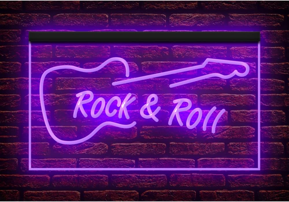 140009 Rock and Roll Guitar Music Room Home Decor Shop Center Open Display LED Light Neon Sign (16" X 12", Purple)