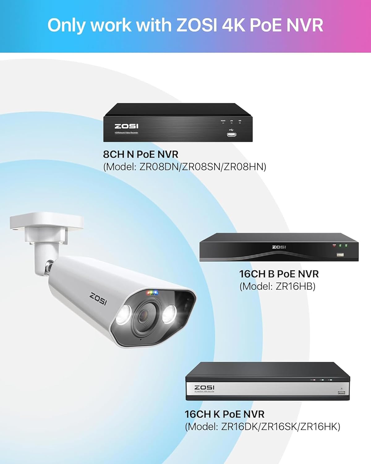 ZOSI 4K PoE Add-on Camera, Person Vehicle Detection, Two Way Audio, Color Night Vision, 8MP Outdoor Indoor Weatherproof Home Security Metal Bullet Cam, Only Compatible with Same Brand 4K POE NVR
