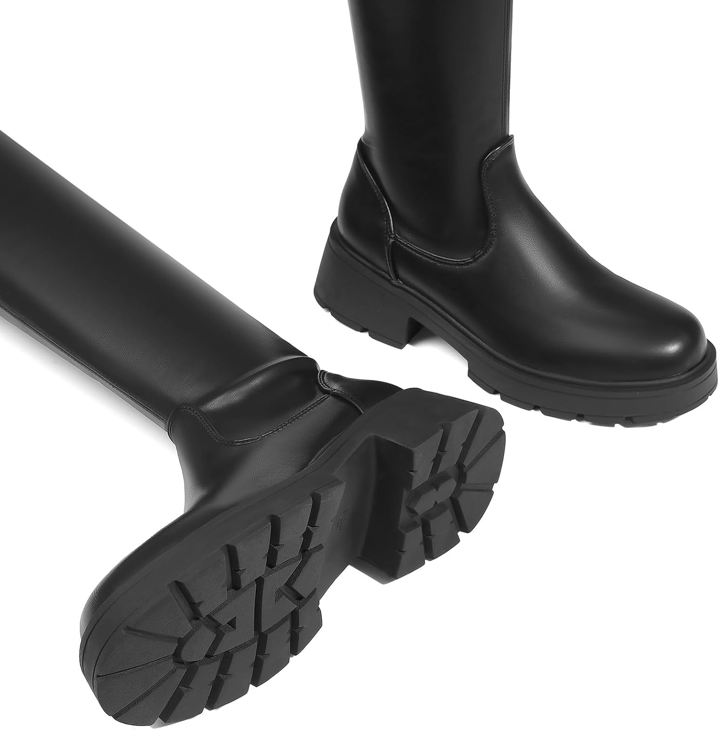 AOSPHIRAYLIAN Womens Over The Knee High Boots Chunky Heel Slip On Faux Leather Riding Surgical Stretch Thigh High Boots - Image 2