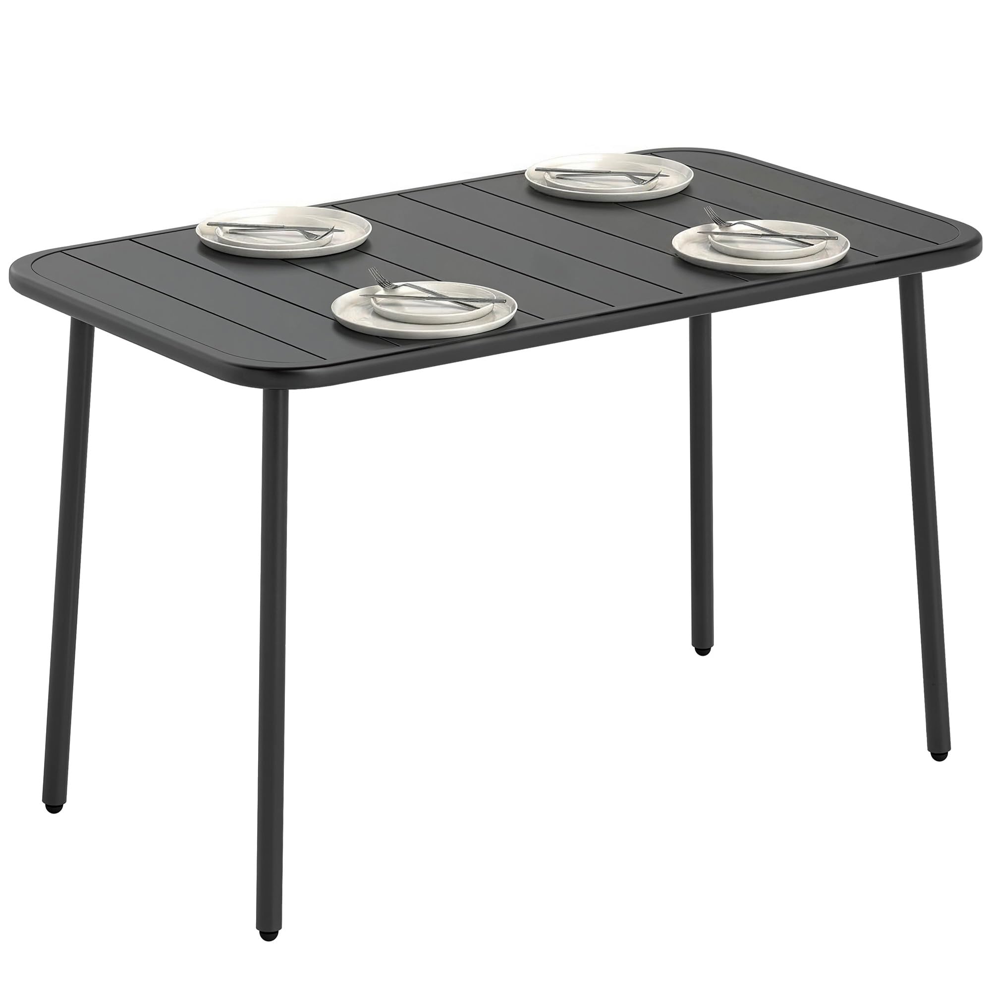 Outsunny Mesa de Comedor de Jardín Rectangular de Acero 120x70x72 cm Gris | Mesa de Terraza Exterior con Tablero con Listones, para 4 Personas, Carga 50 kg, para Patio, Balcón