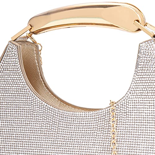 New Women's Evening Handbags Rhinestone Purse Golden Gentle Moon-Shaped Crystal Clutch Purses #TOP2