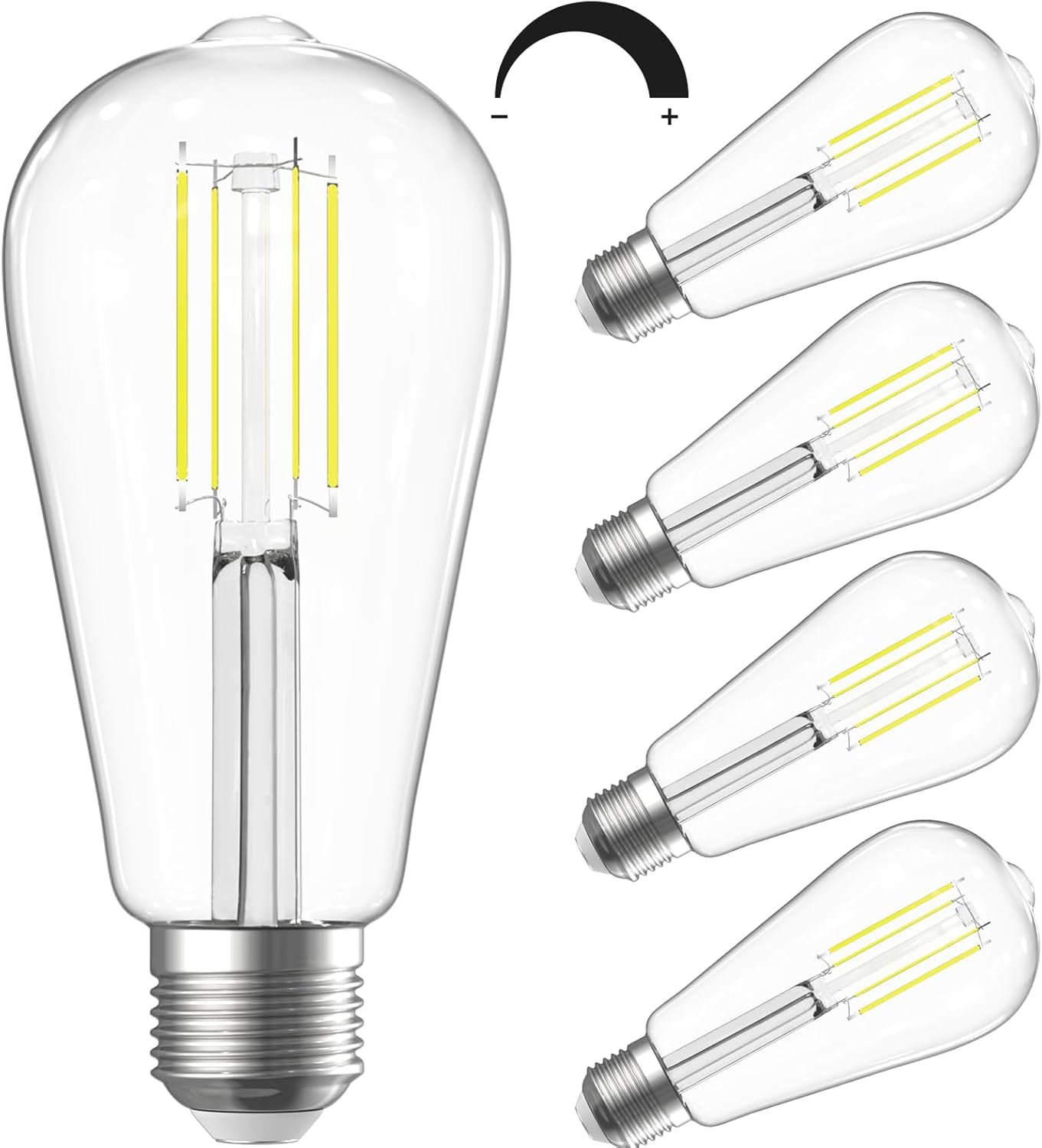 SHINESTAR Dimmable Edison Bulbs 60W Equivalent, 4000K Daylight White ST58 LED Filament Bulbs, E26 Medium Base Antique Vintage Light Bulbs for Pendant Fixtures, Chandeliers, Clear Glass, 4 Pack