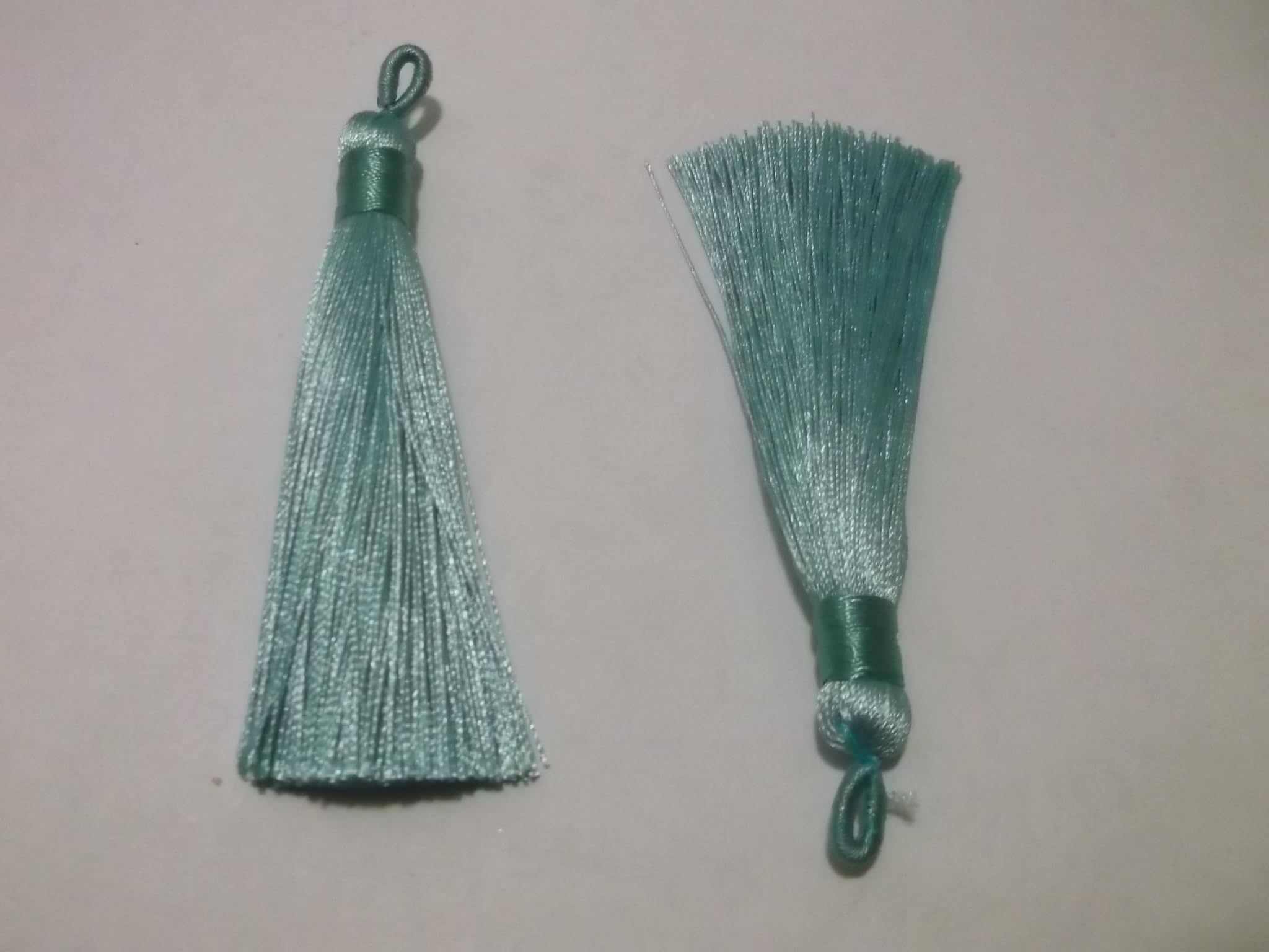 10pcs - Turquoise Silky Soft 8cm-9cm Tassels with Hanging Loops for Bookmarks Jewellery Keychains Pendant Decoration Crafts