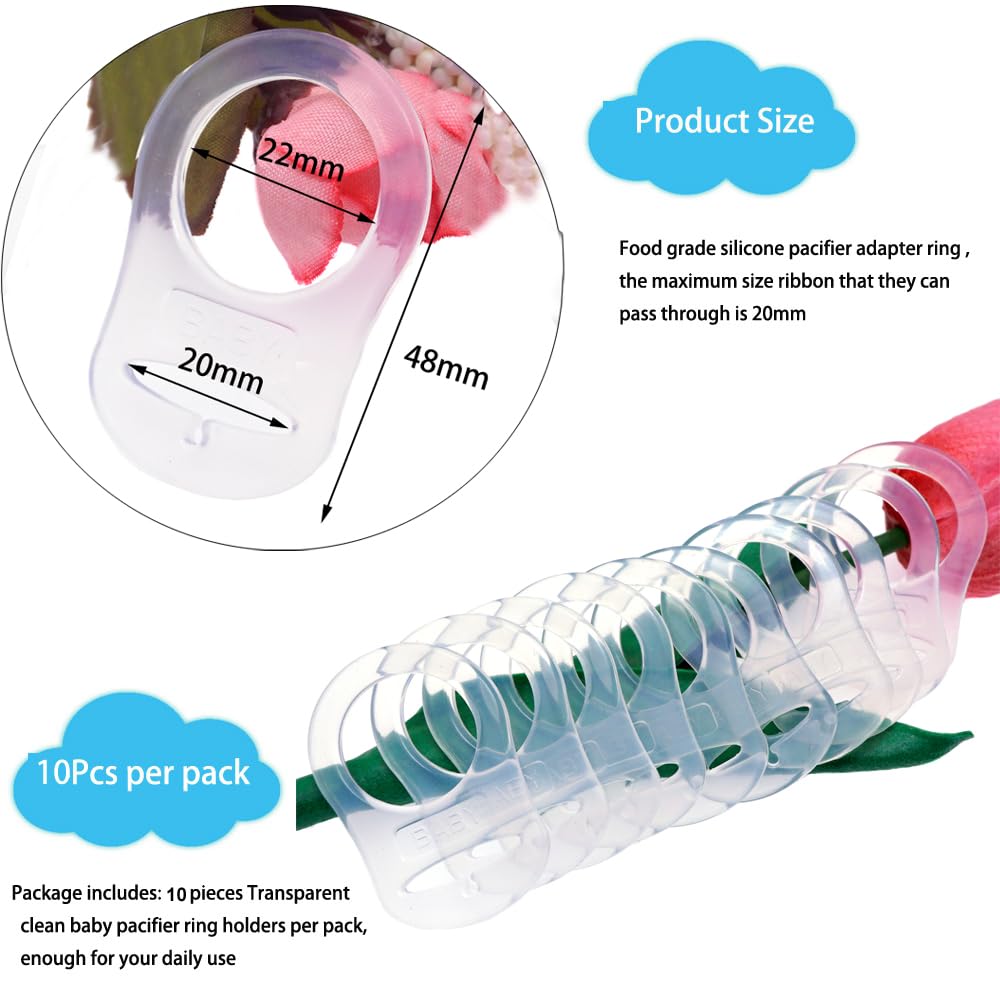 10 Clean Food Grade Transparent Silicone Adapter Rings Holder for Button Style Maam Dummy Baby Pacifier Soother Teething Ribbon Clip